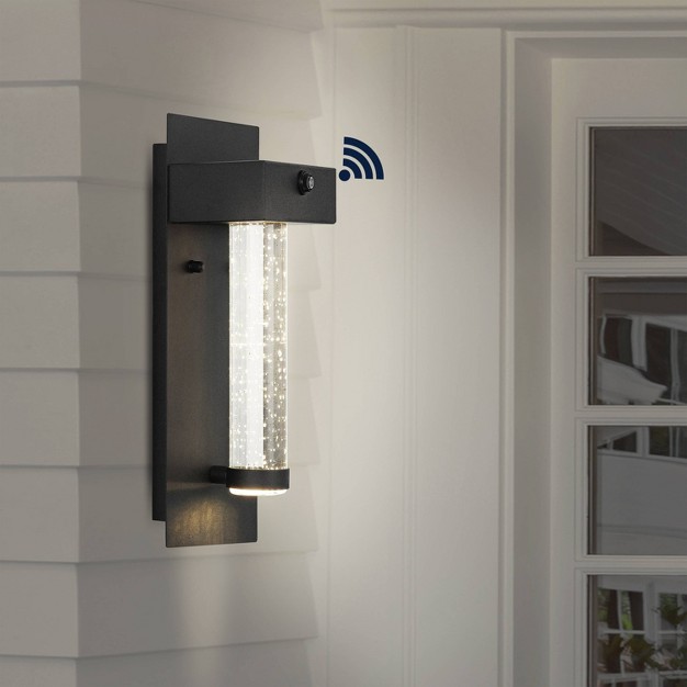 1 light Horizone Minimalist Iron Seeded Glass With Dusk to dawn Sensor Outdoor Sconce Black Jonathan Y