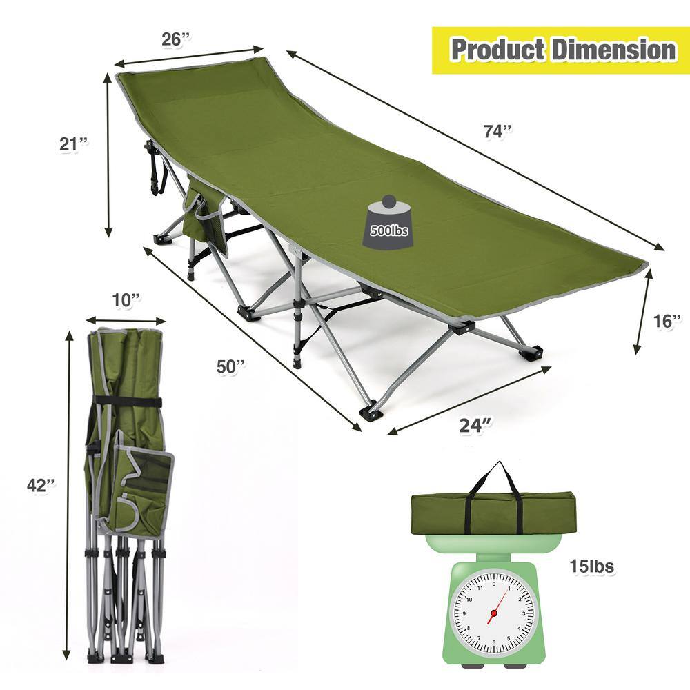 Costway Folding Camping Cot Heavy-Duty Outdoor Cot Bed Green OP70768GN