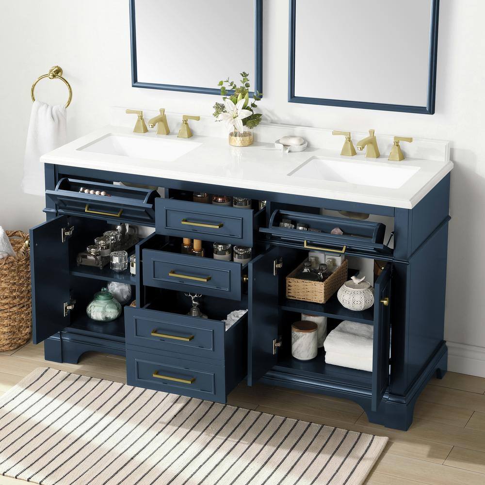 Home Decorators Collection Melpark 60 in. W x 22 in. D x 34.5 in. H Bath Vanity in Grayish Blue with White Cultured Marble Top Melpark 60GB