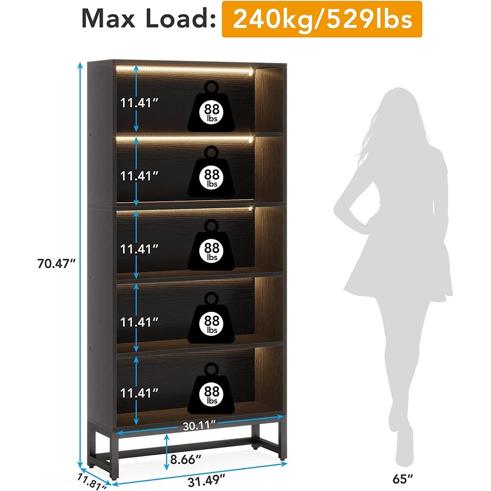 71 inch Tall 5 tier Transitional Wooden Bookcase   31.5”L* 11.81”W* 70.87”H