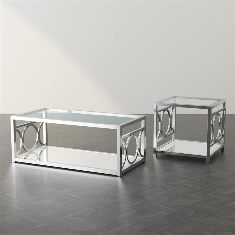 Furniture of America Beller 2-Piece Metal Coffee Table Set in Chrome