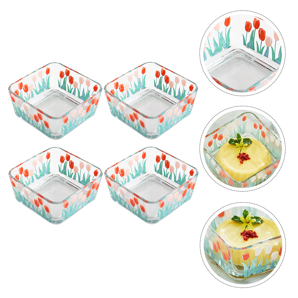 4pcs Glass Bowl Kitchen Supplies Dessert Bowl Transparent Bowl Food Container