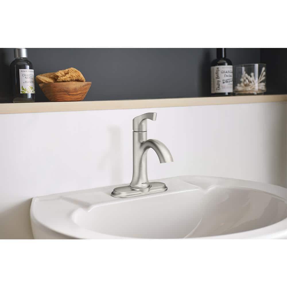 MOEN Korek Single Hole SingleHandle Bathroom Faucet with Deck Plate Included in Brushed Nickel