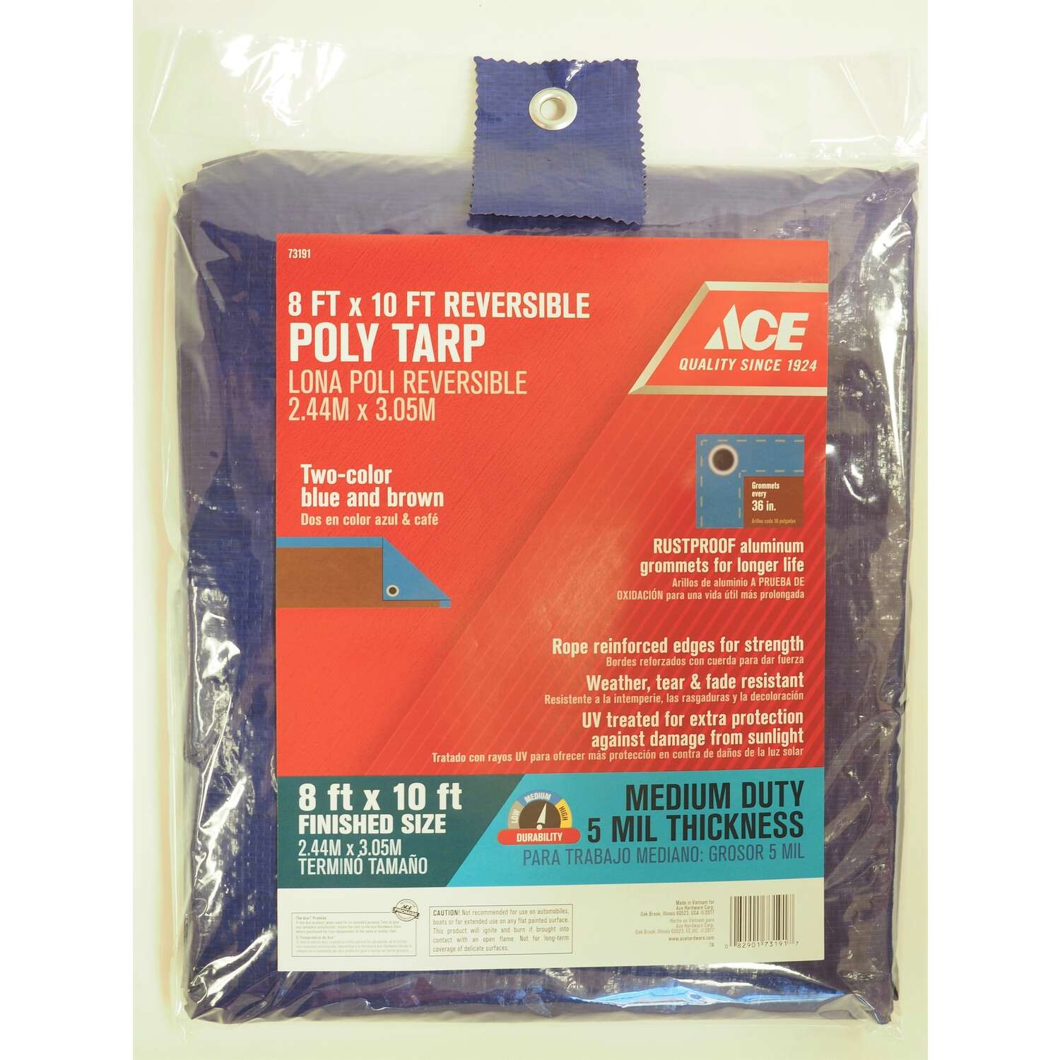 Ace 8 ft. W X 10 ft. L Medium Duty Polyethylene Tarp Blue/Brown