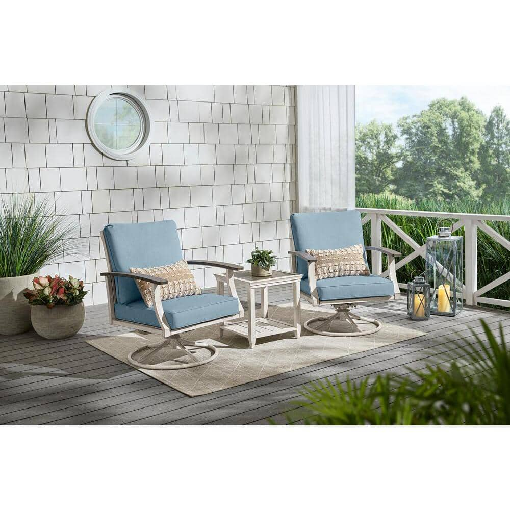 Hampton Bay Marina Point White Steel Outdoor Patio Swivel Lounge Chair with CushionGuard Surf Blue Cushions (2-Pack) GC-41019-SSP