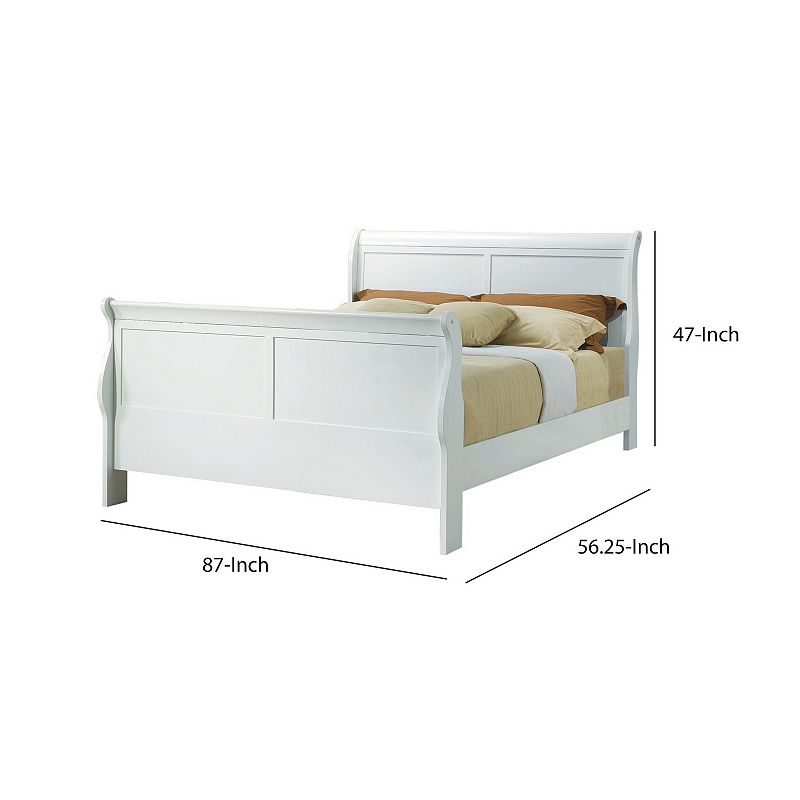 Traditional Style Full Size Wooden Bed with Bevelled Edges， White