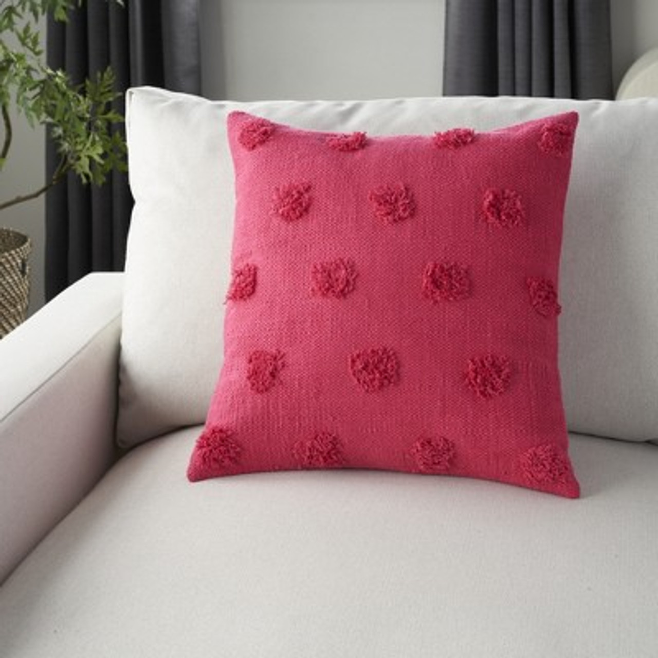 Mina Victory Life Styles Tufted Dots 18 x 18 Hot Pink Indoor Throw Pillow