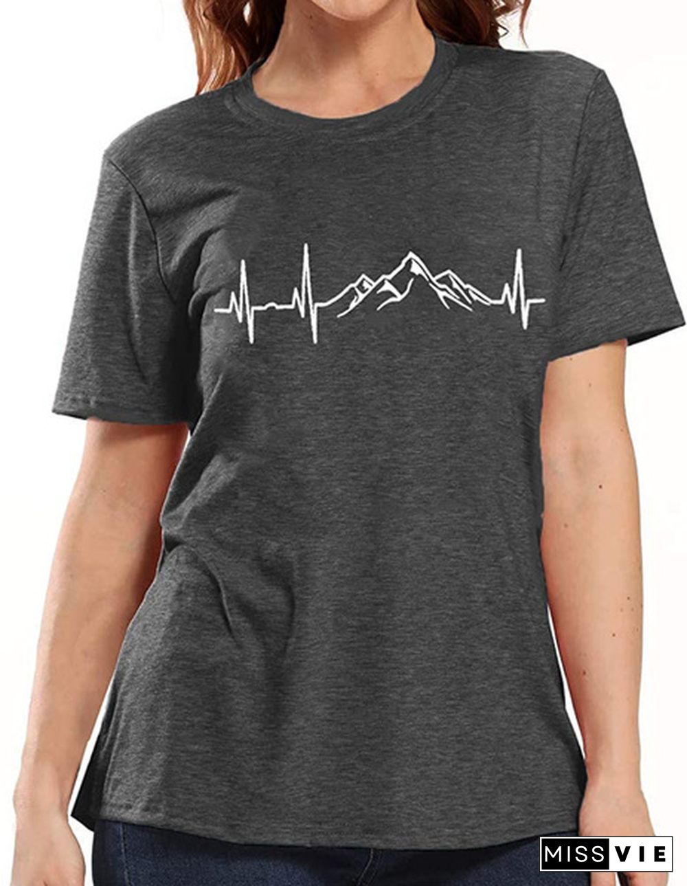 NEW shirt / Mountain Heartbeat T-Shirts for Women Casual Hiking Athletic Short Sleeve Camping Travel Graphic Tees Tops