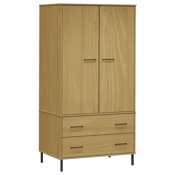 vidaXL Solid Wood Pine Wardrobe with Metal Legs OSLO Armoire Multi Colors - 35.4