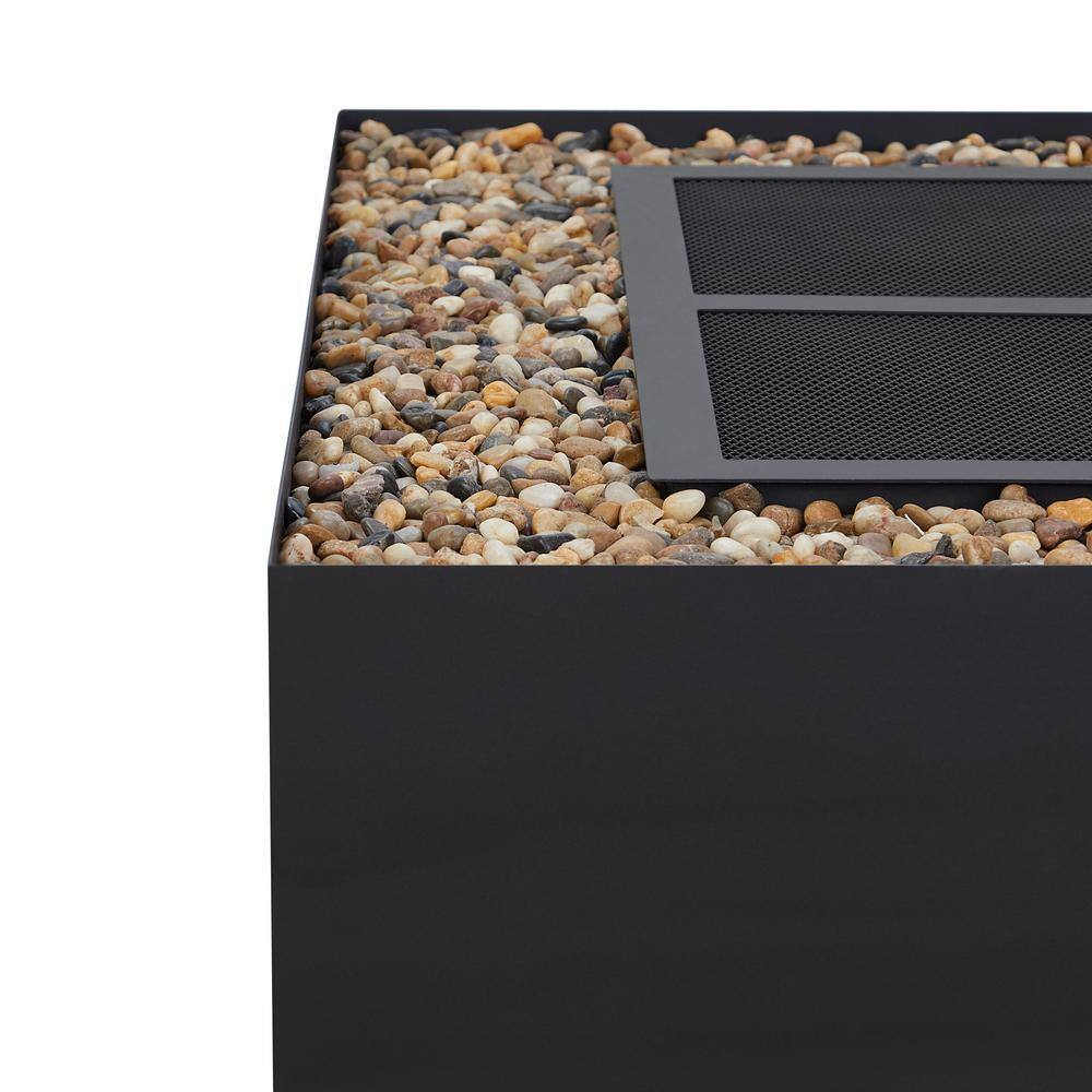 Real Flame Trey 36 in. W x 36 in. L Outdoor Square Powder Coated Steel Wood-Burning Fire Pit in Black with Decorative Pebbles 965-BLK