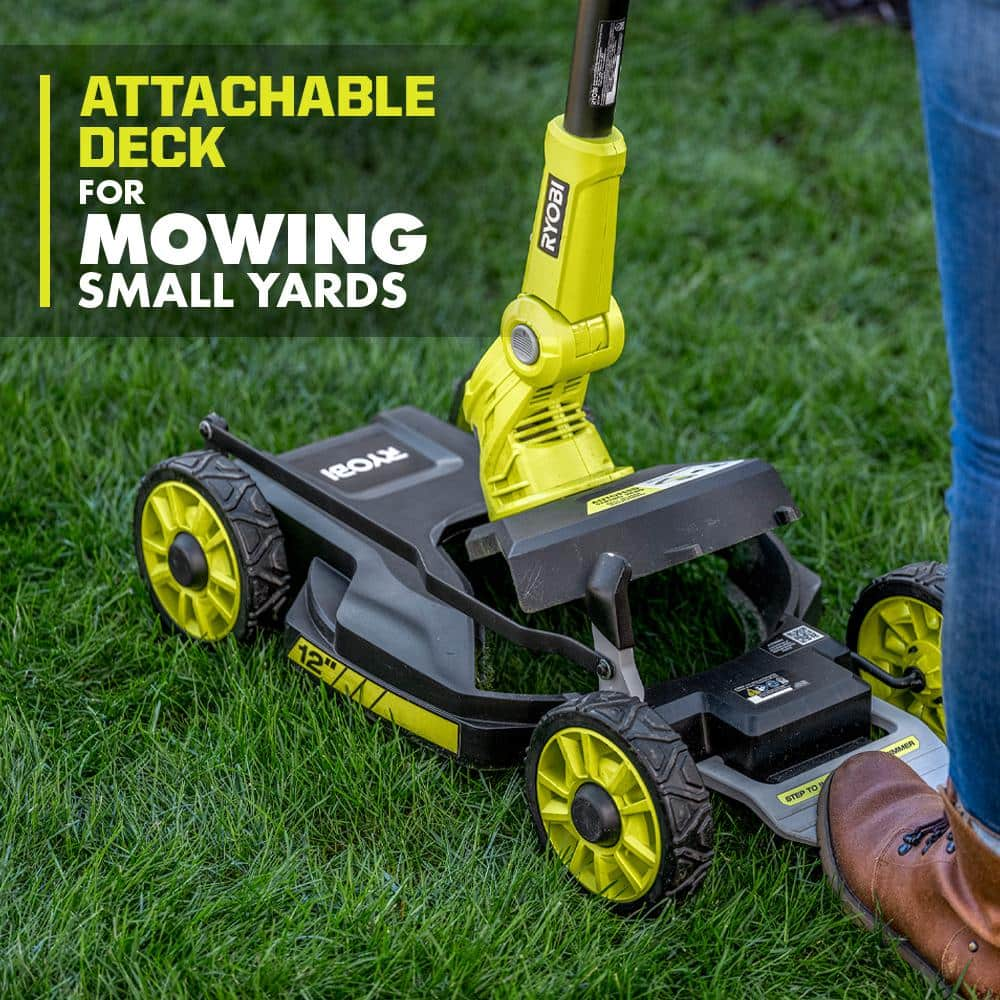 RYOBI ONE 18Volt 12 in Cordless 3in1 Trim Mower with Extra 3Pack of Spools 40 Ah Battery and Charger