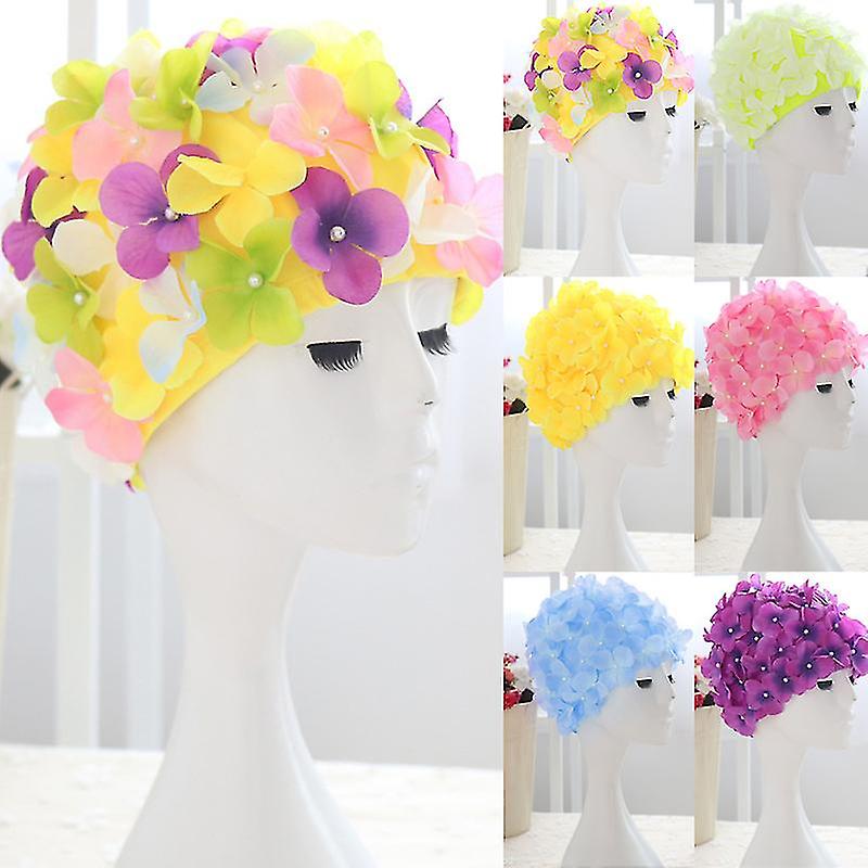 Women 3d Petal Swim Hat Bath Cap Ladies Swimming Pool Flower Hats