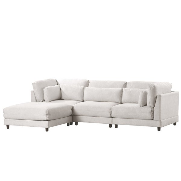 2 Pieces Upholstered Sectional Sofa， Modern Chaise Lounge Couch with Removable Ottomans and Comfortable Waist Pillows