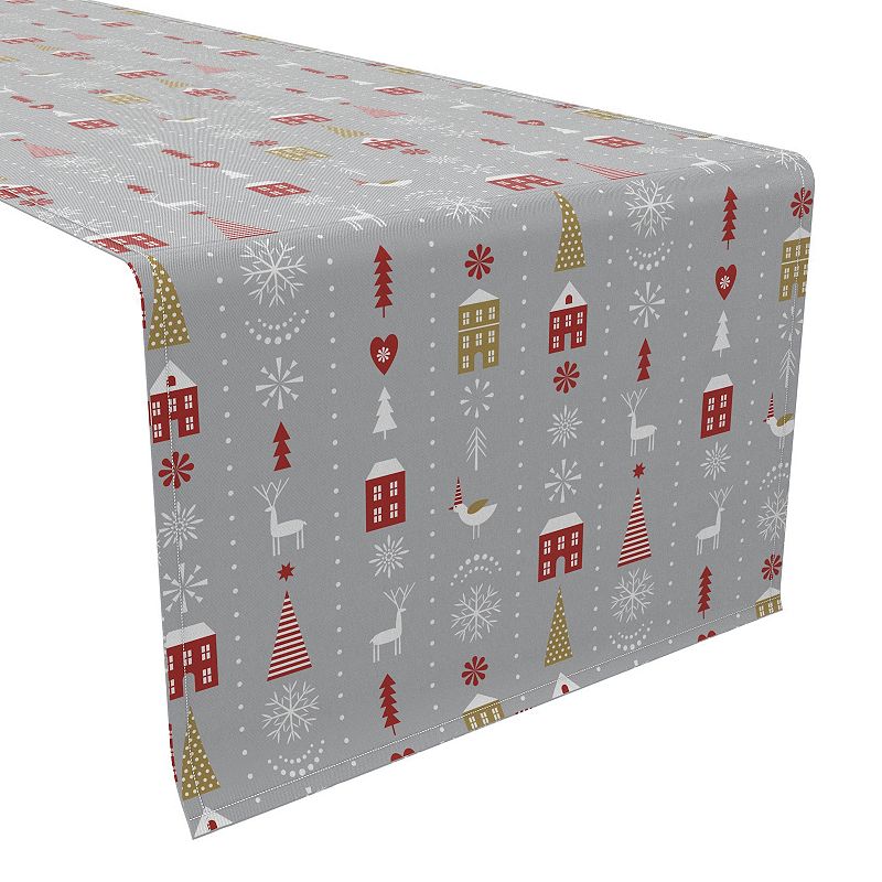 Table Runner， 100% Cotton， 16x90， Stylized Christmas Pattern