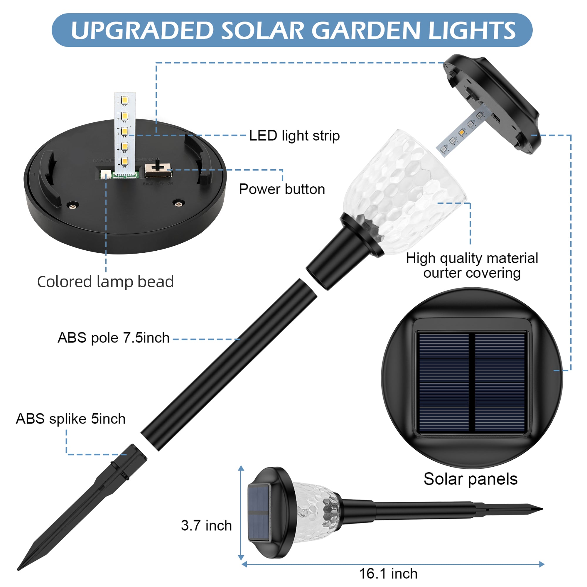 Noahas Solar Lights Outdoor， 2 Pack Super Bright Solar Pathway Lights， Up to 12 Hrs Long Last Auto On/Off Garden Lights Solar Powered Waterproof， Stainless Steel LED Landscape Lighting for Yard