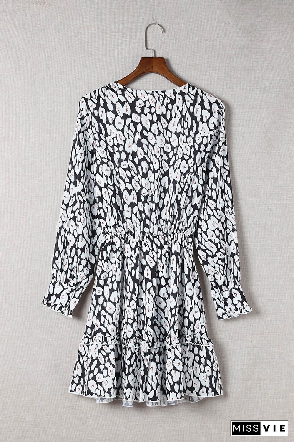 Leopard Leopard V Neck Long Sleeve A-line Dress