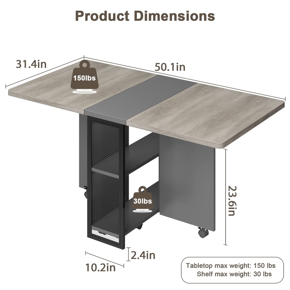 Modern Extendable Dining Table with Drop Leaf and 2 Storage Racks   50.1\