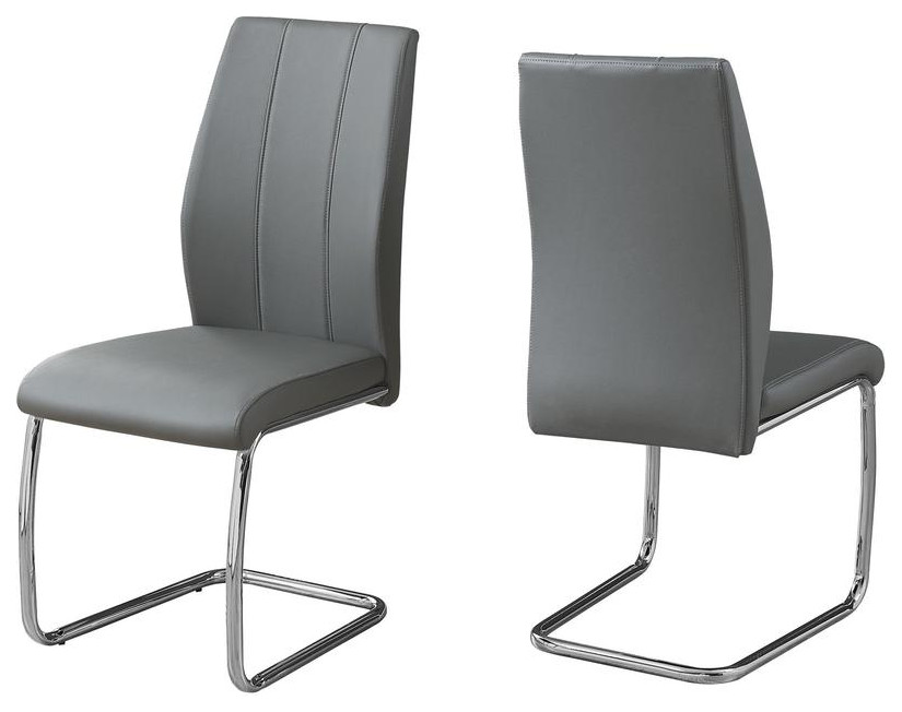 Dining Chair   2Pcs / 39 quotH / Grey Leather Look / Chrome   Contemporary   Dining Chairs   by VirVentures  Houzz