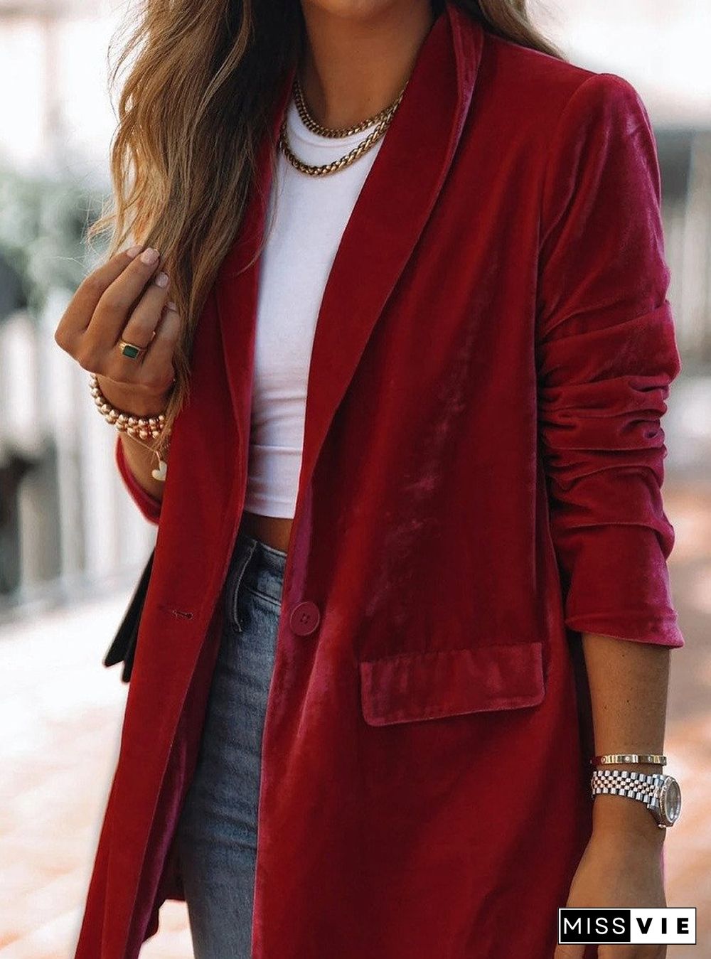 Plain Velvet Casual Jacket