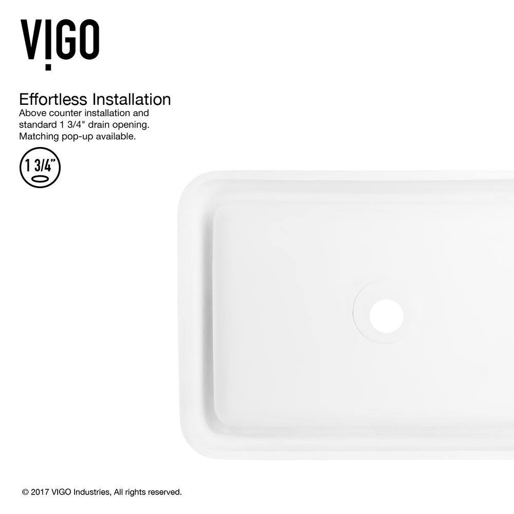 VIGO Petunia Modern White Matte Stone 23 in. L x 16 in. W x 6 in. H Rectangular Vessel Bathroom Sink VG04002