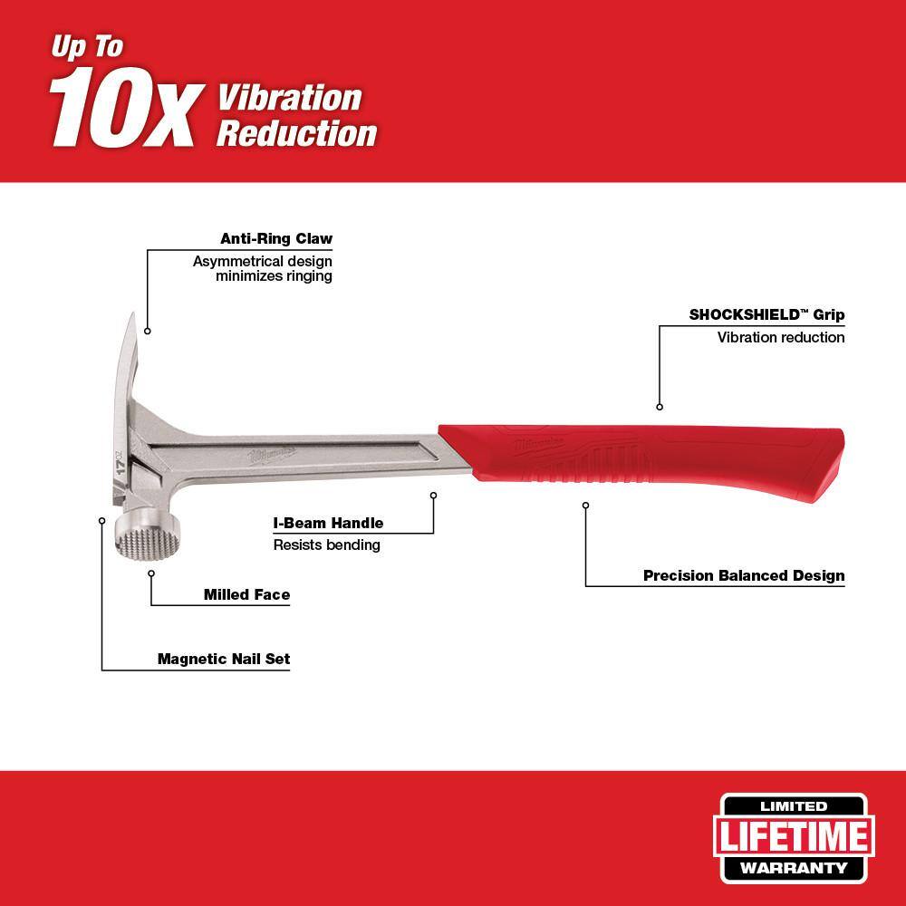 MW 17 oz. Milled Face Framing Hammer with Hammer Loop 48-22-9016-48-22-8149