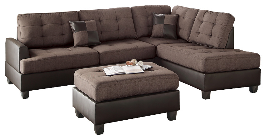 Benzara BM168701 Polyfiber 3 Pieces Sectional Set  Choco Brown   Contemporary   Sectional Sofas   by BuyDBest  Houzz