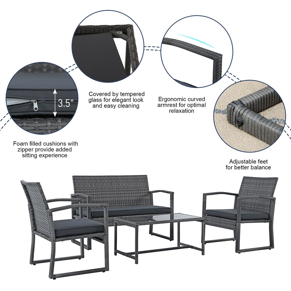 Steel/ Resin Wicker 4 piece Outdoor Patio Seating Set with Coffee Table