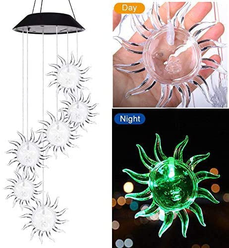 Kyoryuger Solar hanging Wind Chimes With Suns， Changing Color Solar Powered Suns LED Light， for Outdoor Indoor decor (Suns）