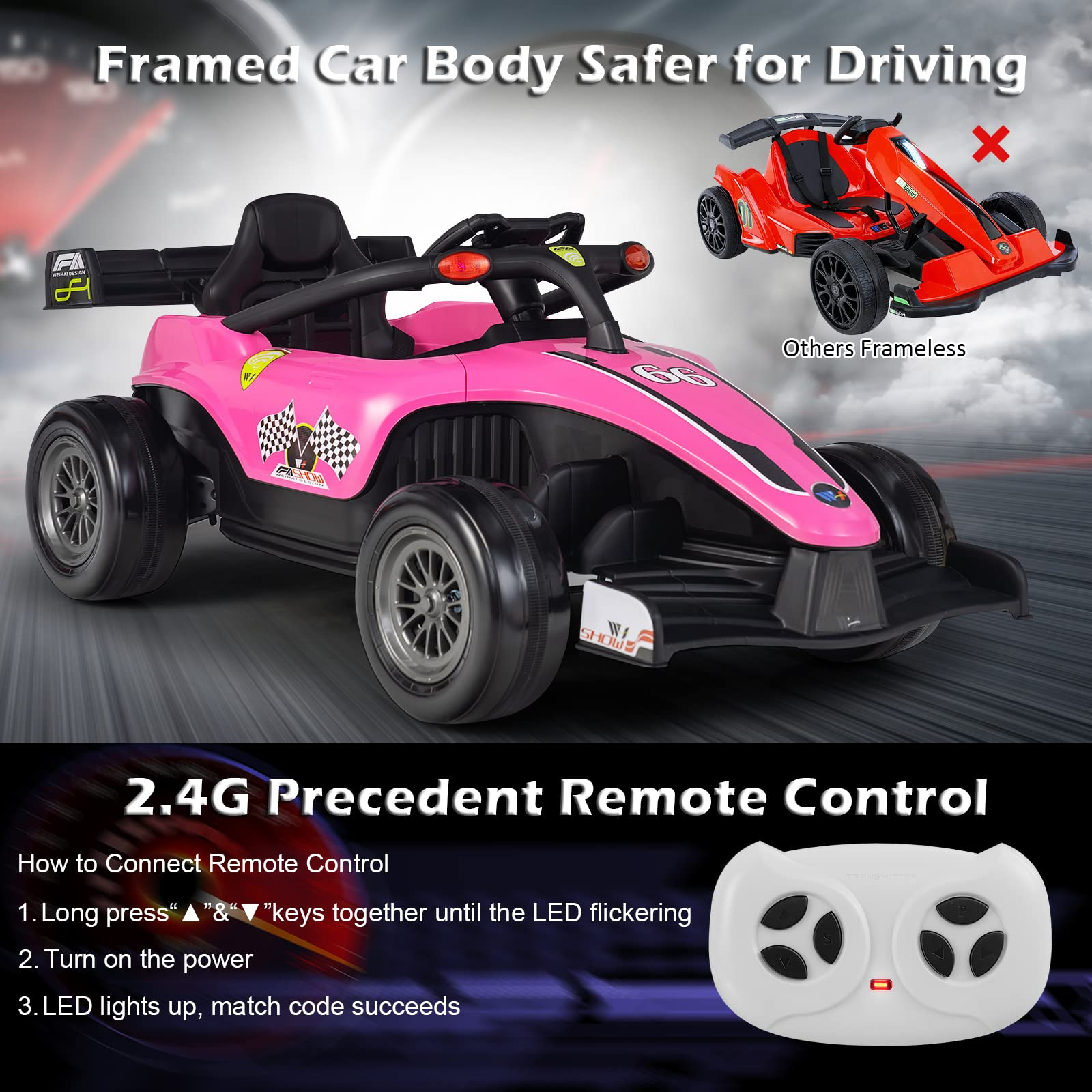 Costzon Kids Ride on Car, 12V Battery Powered Electric Racing Truck w/ Remote Control, Spring Suspension