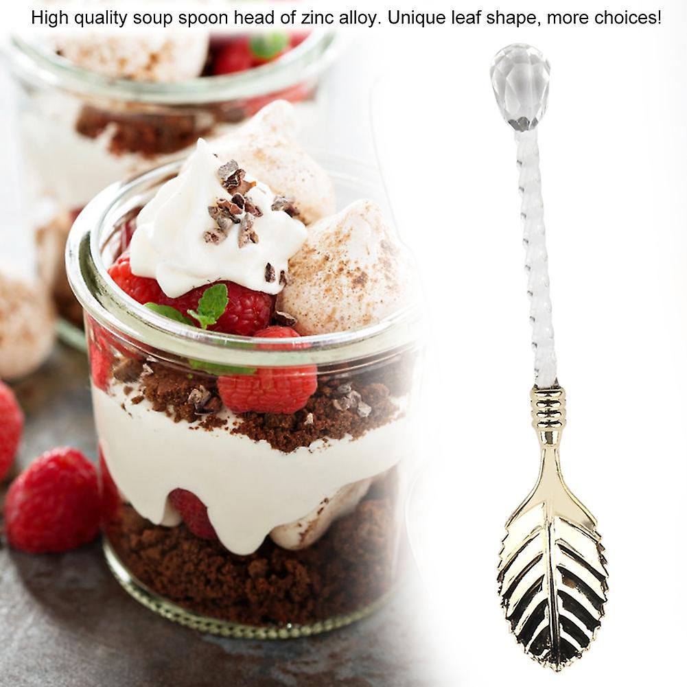 Crystal Handle Leaf Type Coffee Spoon Dessert Spoon Dessert Scoop Stir Spoon