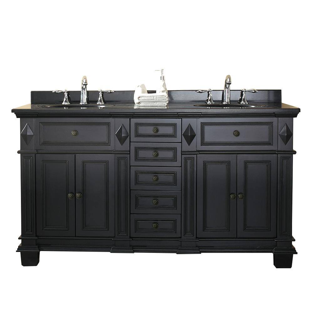 OVE Decors Essex 60 in. W x 21 in. D Vanity in Antique Black with Granite Vanity Top in Black with White Basin Essex 60