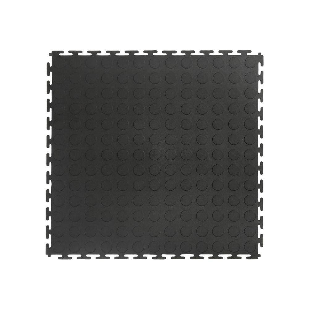 TrafficMaster Black Raised Coin 18 in. W x 18 in. L x 0.1 in. Thick Rubber Exercise\Gym Flooring Tiles (6 Tiles\Case) (13.5 sq. ft.) 11N-532-18X18HD