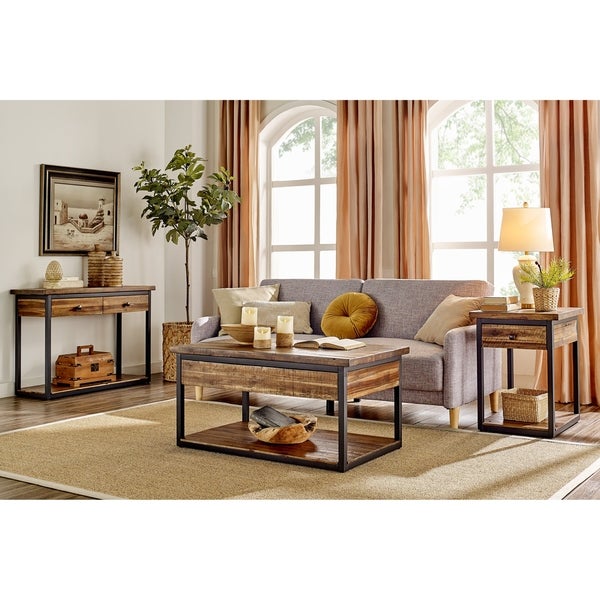 Carbon Loft Ciaravino Rustic Wood End Table with Drawer and Low Shelf