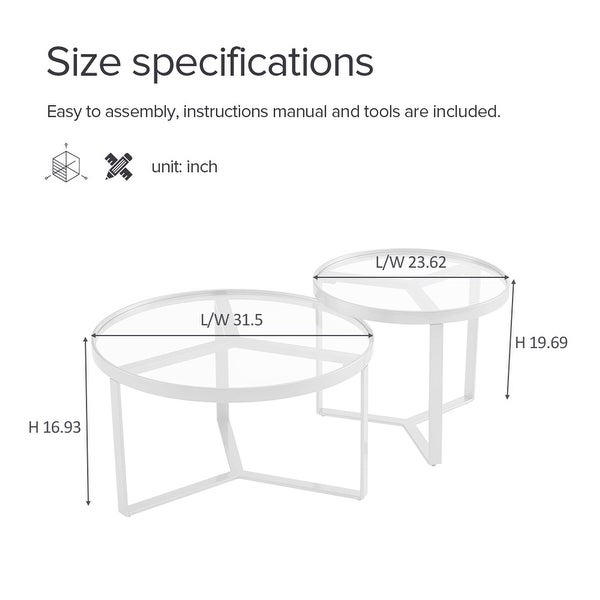 Modern Nesting Round Coffee Table Set of 2， Small Round End Table and Round Coffee Table， Circle Table