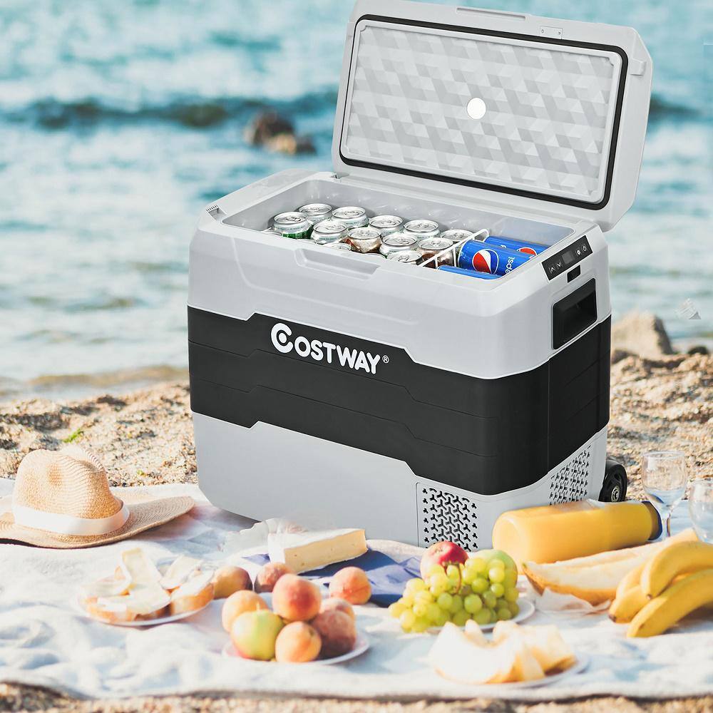 Costway Gray Portable 53 QT50 L with Wheels Chest Cooler Car Refrigerator -4F to 50F Dual-Zone EP24943GR