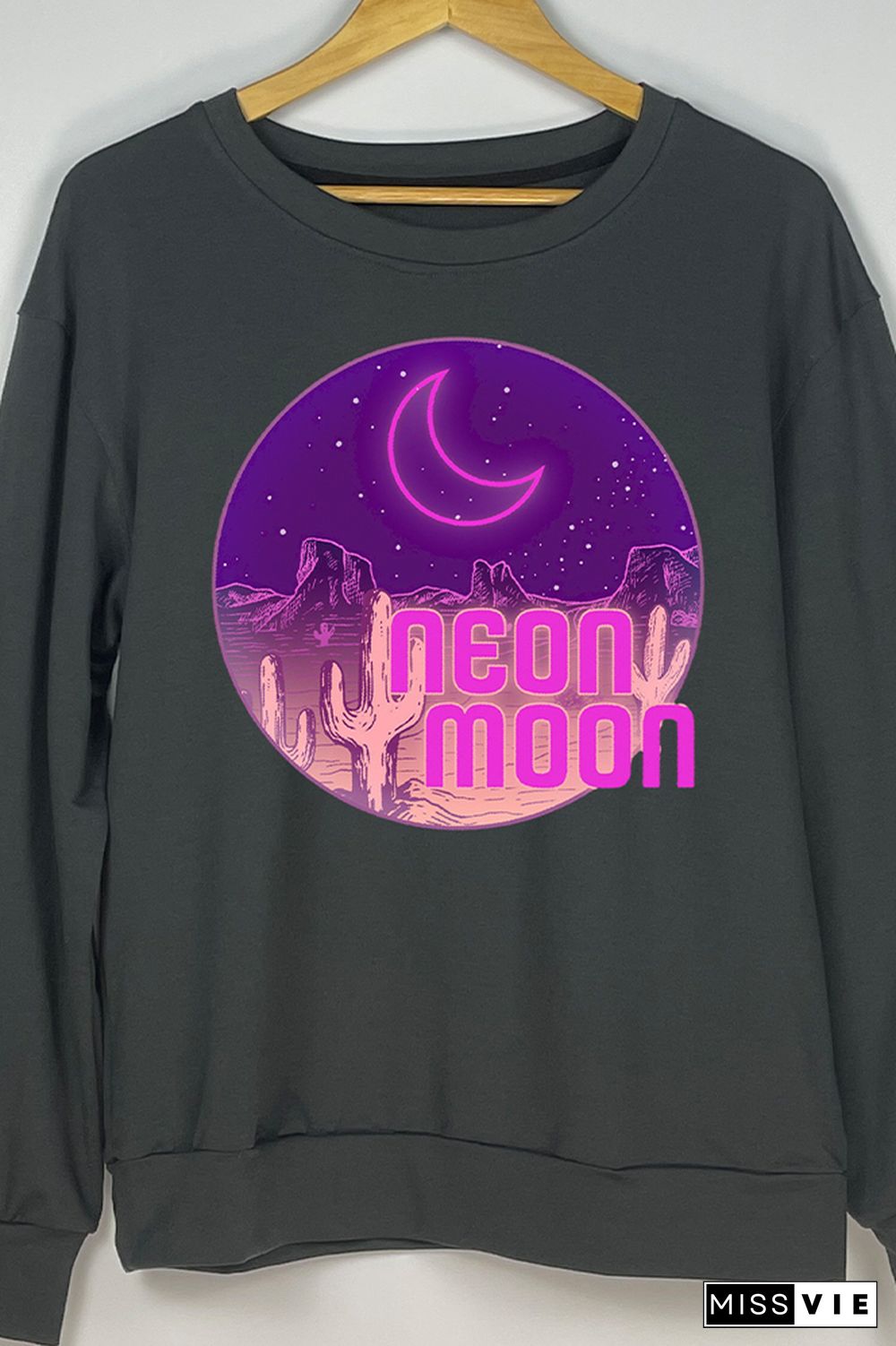 Neon Moon Print O-neck Long Sleeve Sweatshirts Women Wholesale