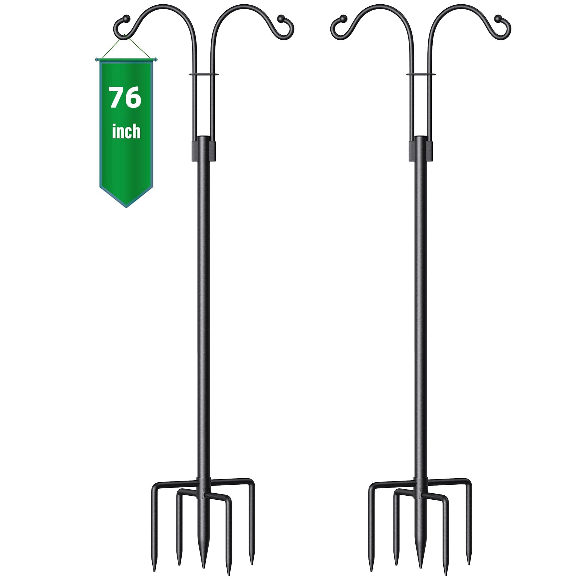 2 Pack Shepherds Hook for Garden, 76in Tall - 5/8in Thick Hummingbird Bird Feeder Pole Shepards Hanging Plants Basket Hanger Metal