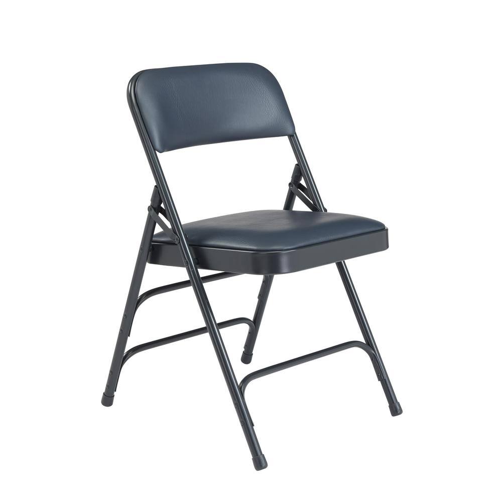 National Public Seating 1300 Series Dark Midnight Blue Premium Vinyl Upholstered Triple Brace Double Hinge Folding Chair (4-Pack) 1304