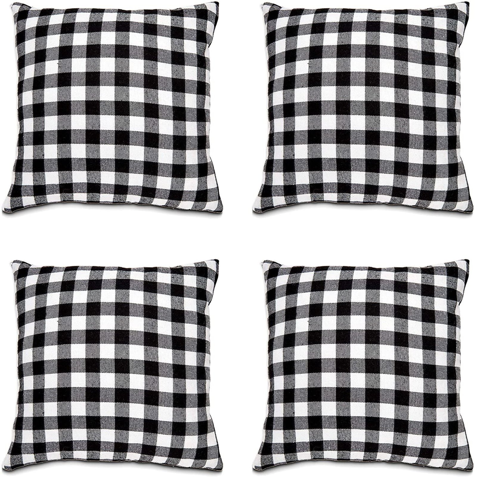 Set of 4 Black Plaid Decorative Throw Pillow Covers Cushion Case Protector 18 x 18 Square