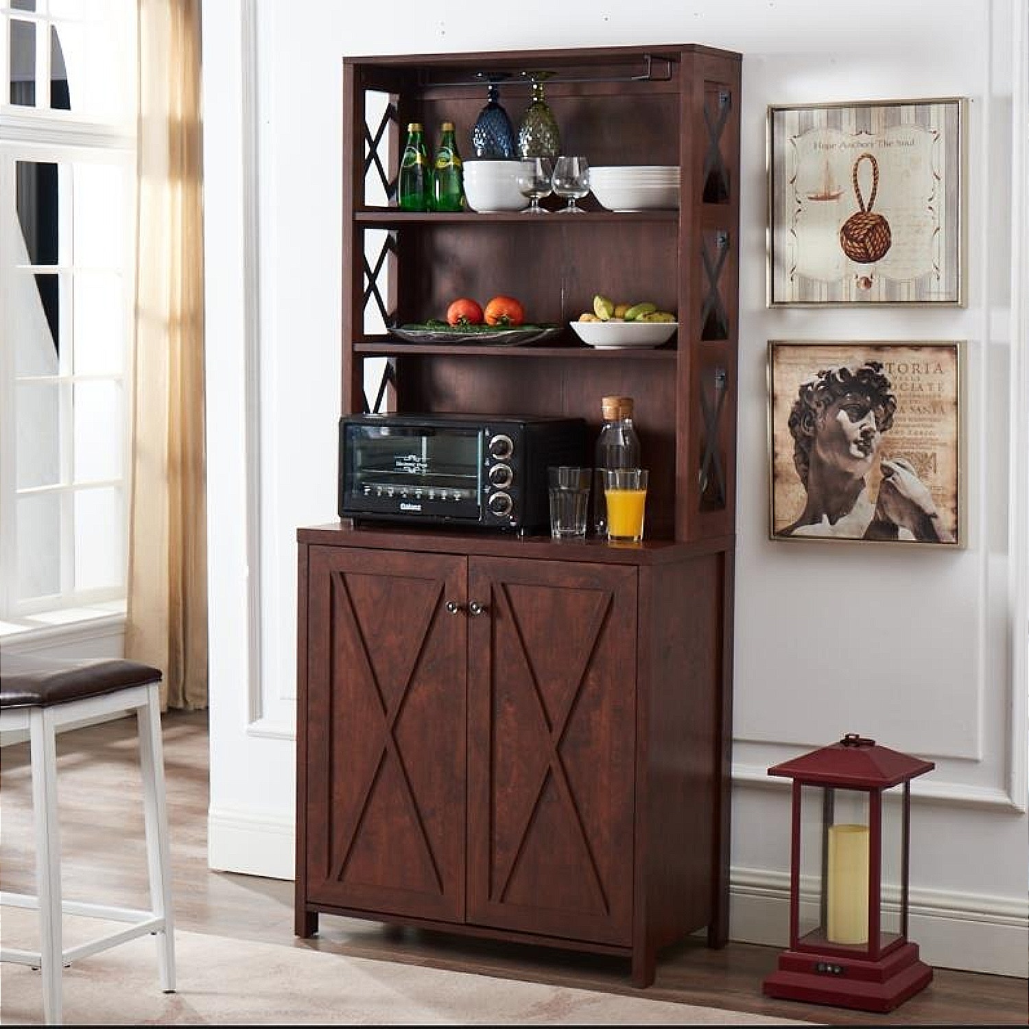 Gramercy Way Elegant Mahogany Bar Cabinet | kitchen Cabinet with Microwave Stand