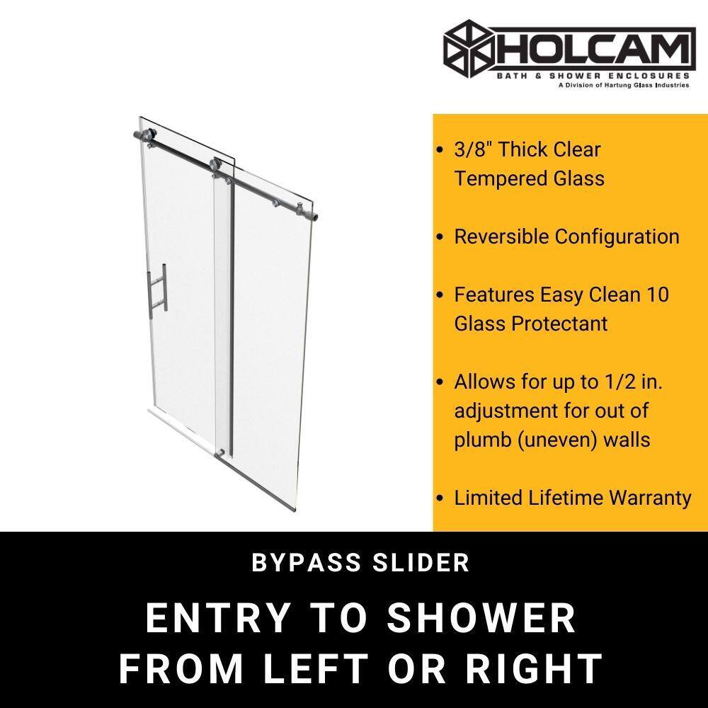 Holcam Eclipse 48 in. W x 74 in. H Frameless Sliding Shower Door in Brushed Nickel with Easy Clean 10 Clear Glass Protection ECSE180.BNK.CLR.4876.HS