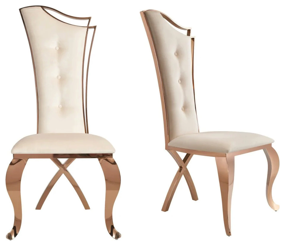 Carl Beige Velvet and Rose Gold Dining Chair  Set of 2   Contemporary   Dining Chairs   by Virgil Stanis Design  Houzz