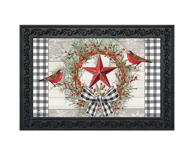 Briarwood Lane Berry Wreath Barnstar Winter Doormat Birds Checker