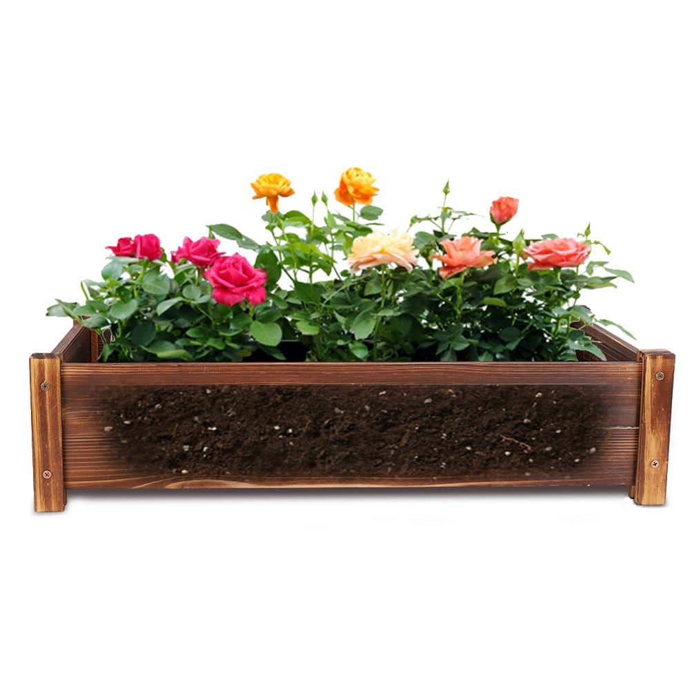 AESOME 26 in. x 13 in. x 6 in. Pine Wood Small Window Box Planter Bed for Planting Roses Herbs and Succulents HP350