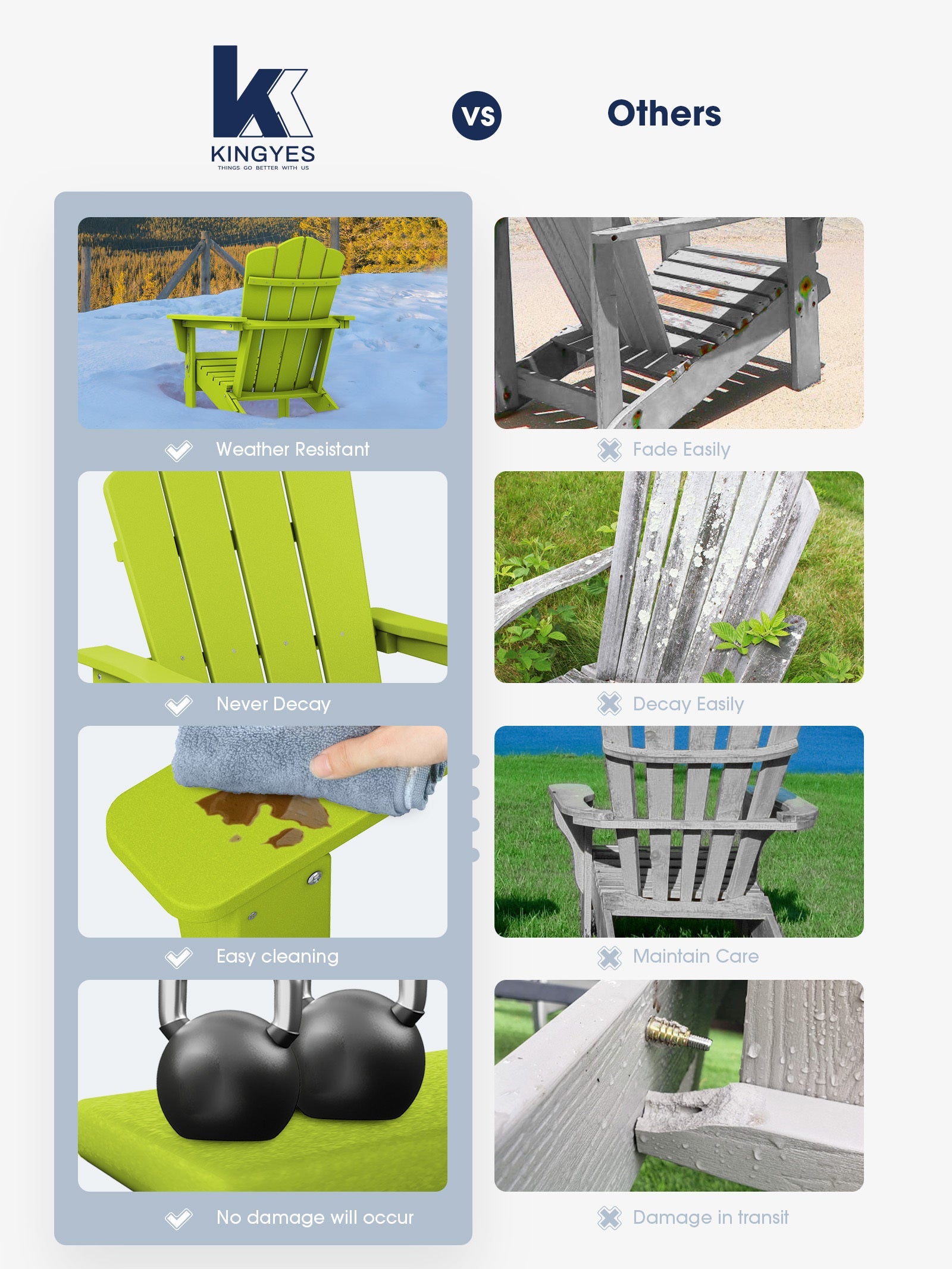 Outdoor Patio Folding Plastic Adirondack Chair for Garden, Apple Green