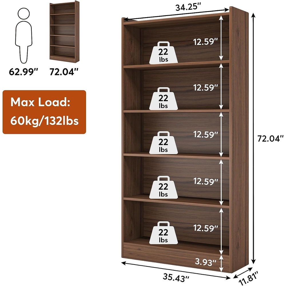 6 Tier Open Bookcase  72 inch Large Tall Bookshelf with Storage Shelve