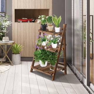 Yaheetech Indoors and Outdoors Folding Wooden Flower Pot Stand Flower Plant Display Ladder Stand (3-Tier) DYelt60001