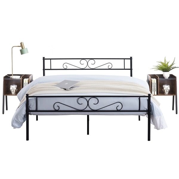 Tamika 3-pieces Metal Bed Frame Modern Storage Nightstands Set - - 35568844