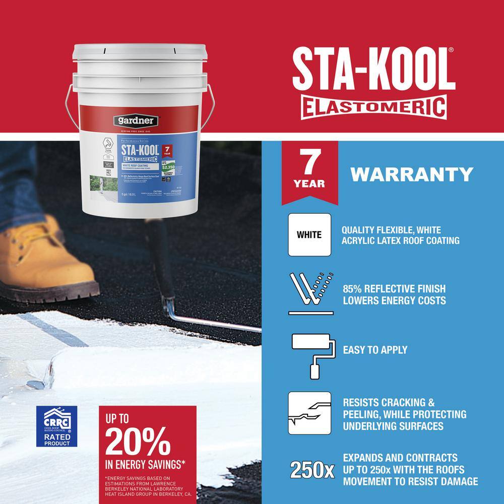 Gardner 5 Gal. Sta-Kool Elastomeric White Reflective Roof Coating SK-7705