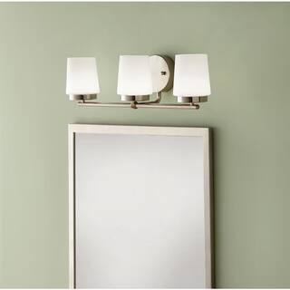 Hampton Bay Jackson Park 22 in. 3-Light Brushed Nickel Integrated LED Bathroom Vanity Light Bar with Frosted Glass SMA030EKTDG18D